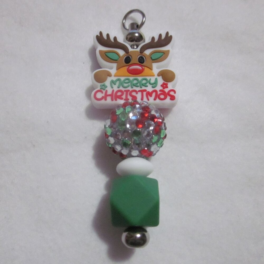 Reindeer Merry Christmas Beaded Bling Keychain | Bag Charm.